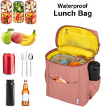 NOL Natural Organic Lifestyle Insulated Lunch Bags for Women Cooler Bag Lightweight Nylon Waterproof Lunch Box For Work (Dark Pink, Large)