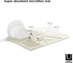 Umbra Udry Rack and Microfiber Dish Drying Mat-Space-Saving Lightweight Design Folds Up for Easy Storage, Standard, Linen
