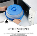 10.7 Inch Microwave Food Cover with Heat Insulation Mat, Anti-Scald Collapsible Microwave Splatter Cover, Multi-Functional as Colander & Fruit Plate, Dishwasher Safe, Ideal for Meal Prep (Dark Blue)