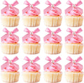 12 Pcs Mini Pink Pearl Bow Cake Toppers Pearl Bows Cake Decorations Ribbon Bowknot Birthday Cupcake Topper Pearls Bow Knot Ornament for Bachelorette Birthday Engagement Wedding Party Supplies