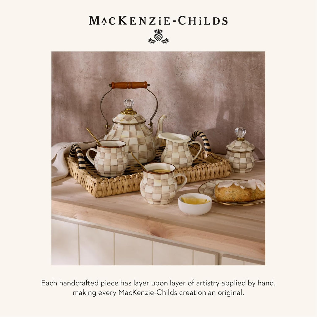 MACKENZIE-CHILDS Enamel Serving Bowl, Enamel Serveware Bowl, 12 Inches, Brown-and-White Mocha Check