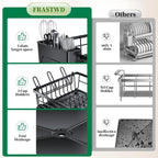 Kitchen Dish Rack with Mat Space-Saving Small Dish Drainer,Simple Human Expandable Over The Sink Dish Drying Rack,Rustproof Drying Rack Dishes with Utensil Holder,15" Dx11 W(inches),Black