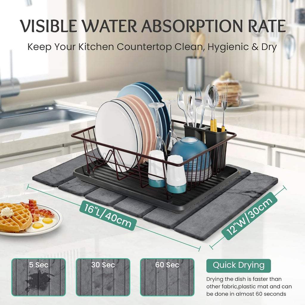 Stone Dish Drying Mat Collapsible Diatomaceous Earth Absorbent Mat Quick Dish Drying Pad Dish Rack Pad Match Any Counter to Multiple Usage for Kitchen,Bathroom
