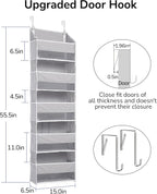 ULG 1 Pack Over Door Organizer with 5 Large Pockets 10 Mesh Side Pockets, 44 lbs Weight Capacity Hanging Storage Organizer with Clear Window for Kids Toys, Shoes, Diapers, Grey, 5 Layer