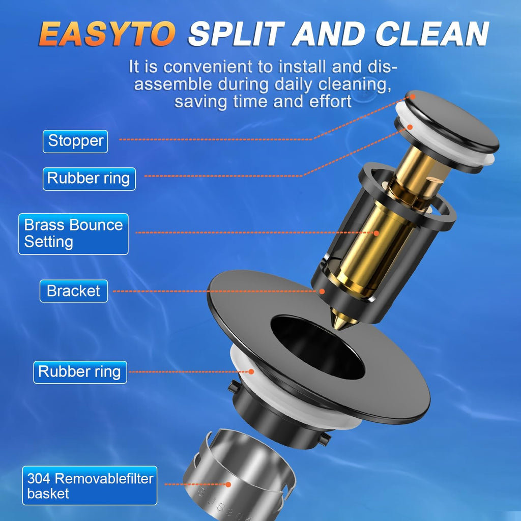 Sink Stopper Hair Catcher, Pop-up Sink Drain Strainer with Removable Stainless Steel Strainer Basket Hair Catcher, Bathroom Sink Strainer for Bathroom Sink Stopper Replacement (Matte Black)