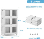 300Qt Stackable Storage Bins with Lids, 75Gal Closet Organizers and Storage Drawer, Plastic Collapsible Storage Bins with Doors, Heavy Duty Store Box Cabinet for Home Office, 3Pack White