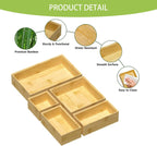 Bamboo Drawer Organizer Set, 5 PCS Multi-use Varied Sizes Junk Drawer Organizer Kitchen Storage Box for Office, Home, Bedroom, Bathroom, Bamboo