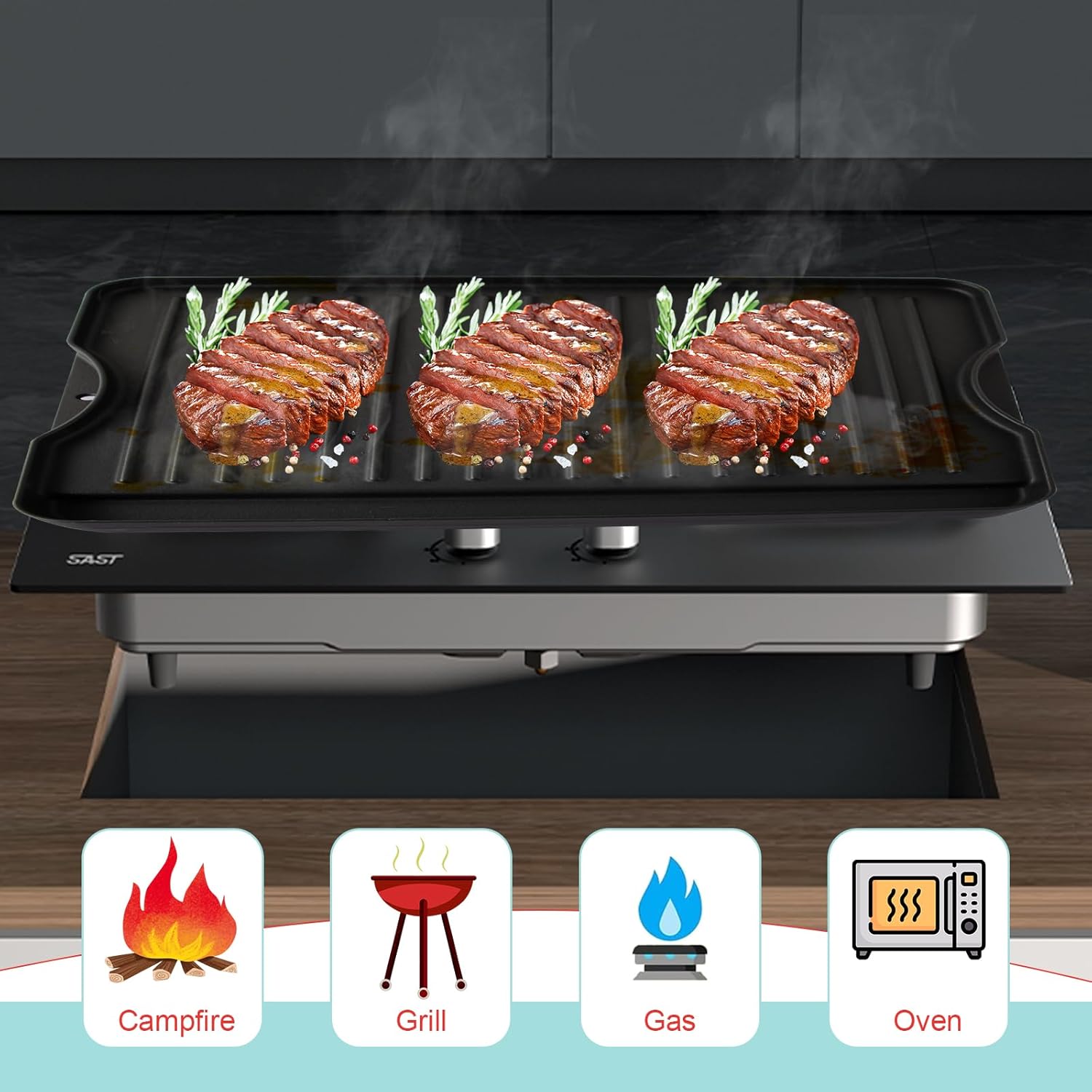 15.5" x 13.5" Reversible Cast Iron Griddle for Camp Chef 2-Burner Stove, Flat Griddle Plate for Camp Chef Single Burner, Explorer 2/3-Burner & Most Outdoor Charcoal,Camping Stove,Propane,Gas Grill