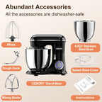 3-IN-1 Electric Stand Mixer, 6.5QT Bowl 660W 10-Speed Kitchen Mixer, Household Food Mixers include Dough Hook, Beater and Whisk, Bread Cake Mixer for Baking and Most Home Cooks, Black