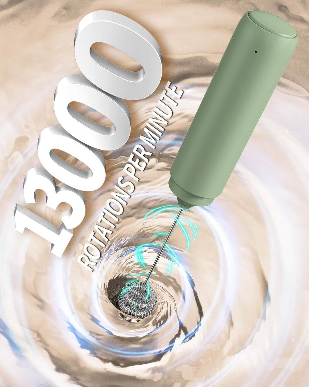 CIRCLE JOY Rechargeable Milk Frother Hanheld, Dual Ring Electric Coffee Frother, Portable Hand Frother Wand Drink Mixer for Matcha Lattes Cappuccino, Kitchen Gifts, Green