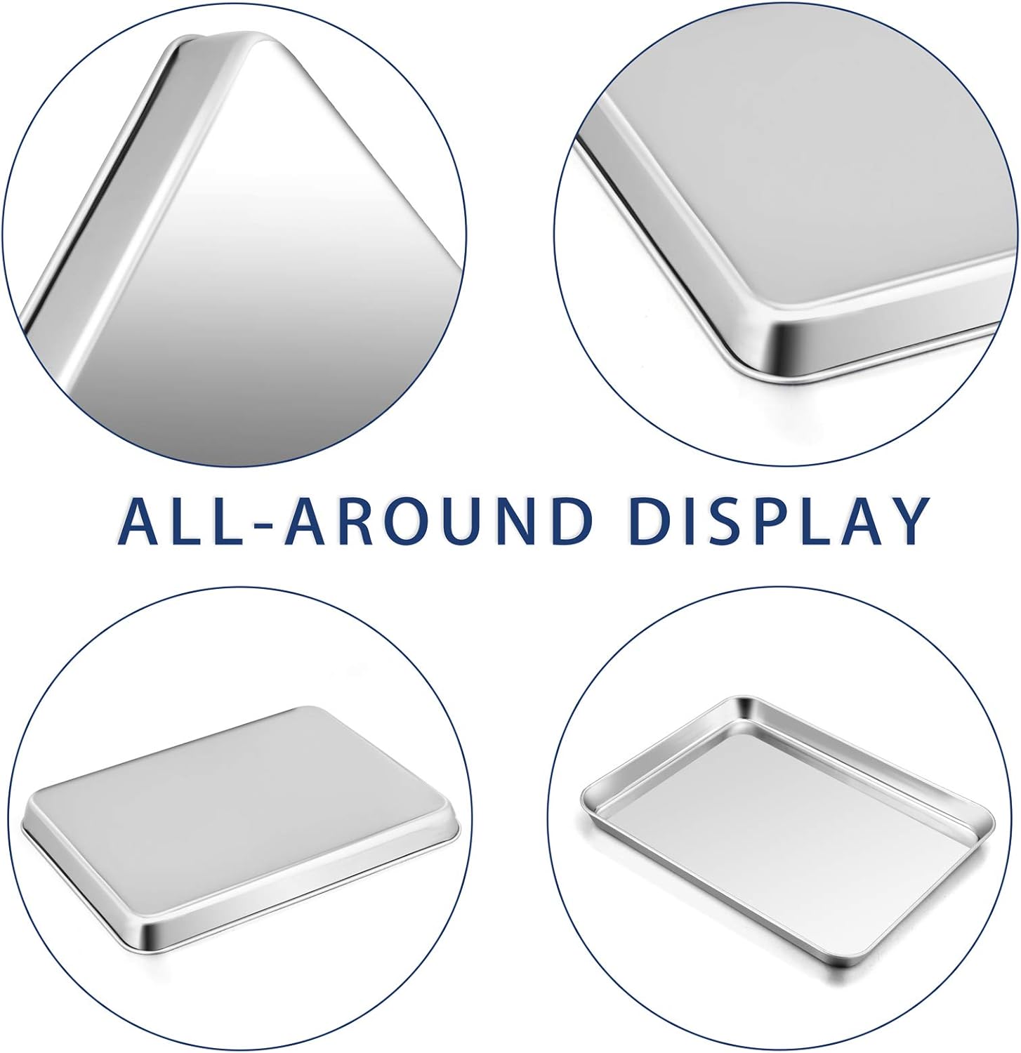 P&P CHEF 16 Inch Baking Cookie Sheet, Oven Pan Tray Stainless Steel Sheet Pan for Kitchen, Oven Bakeware for Multi Uses, Shiny Look & Dishwasher Safe, Healthy & Heavy Duty, 4Pcs