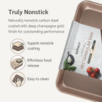 Nonstick Non Toxic 9x13 in Baking Pan for oven | Cake Mold 9 x 13 Non Stick Nontoxic | Carbon Steel Gold Brownies Pans 13x9 inches | Rectangle Brownie Tray 9 by 13 inch | Baking Ware