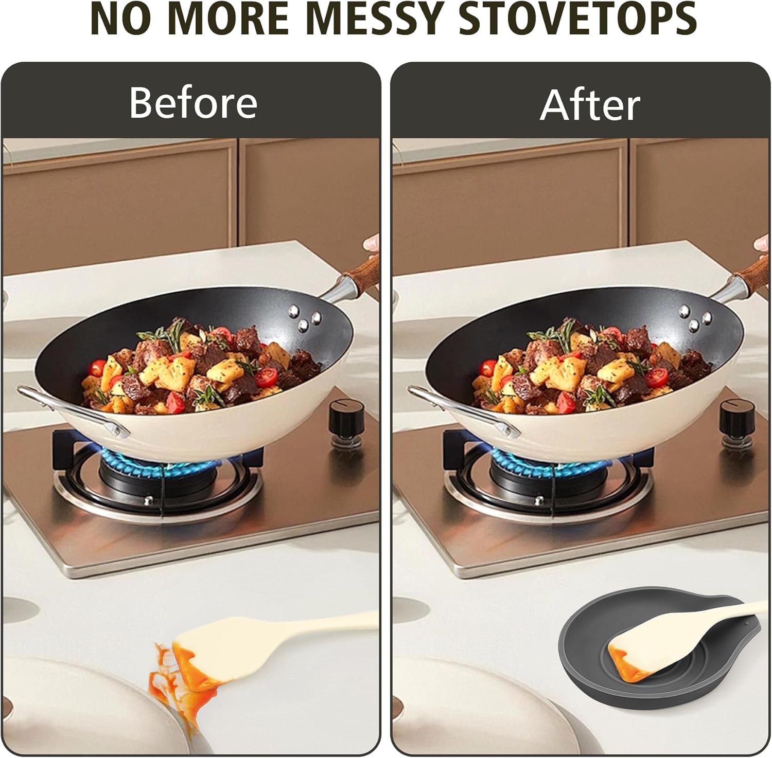 Silicone Spoon Rest for Stove Top - BPA-Free, Heat-Resistant Spoon Holder - Spoon Rest for Kitchen Counter - Large Cooking Utensil Rest for Spoons, Spatulas, Ladles or Tongs - Black