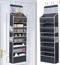 Over The Door Organizer - 6 Capacity Large Pockets & 7 Mesh Compartments, Anti-Tilt Design Holds 44 lbs, for Bathroom, Nursery, Dorm, Pantry & Laundry Storage (Deep Grey)