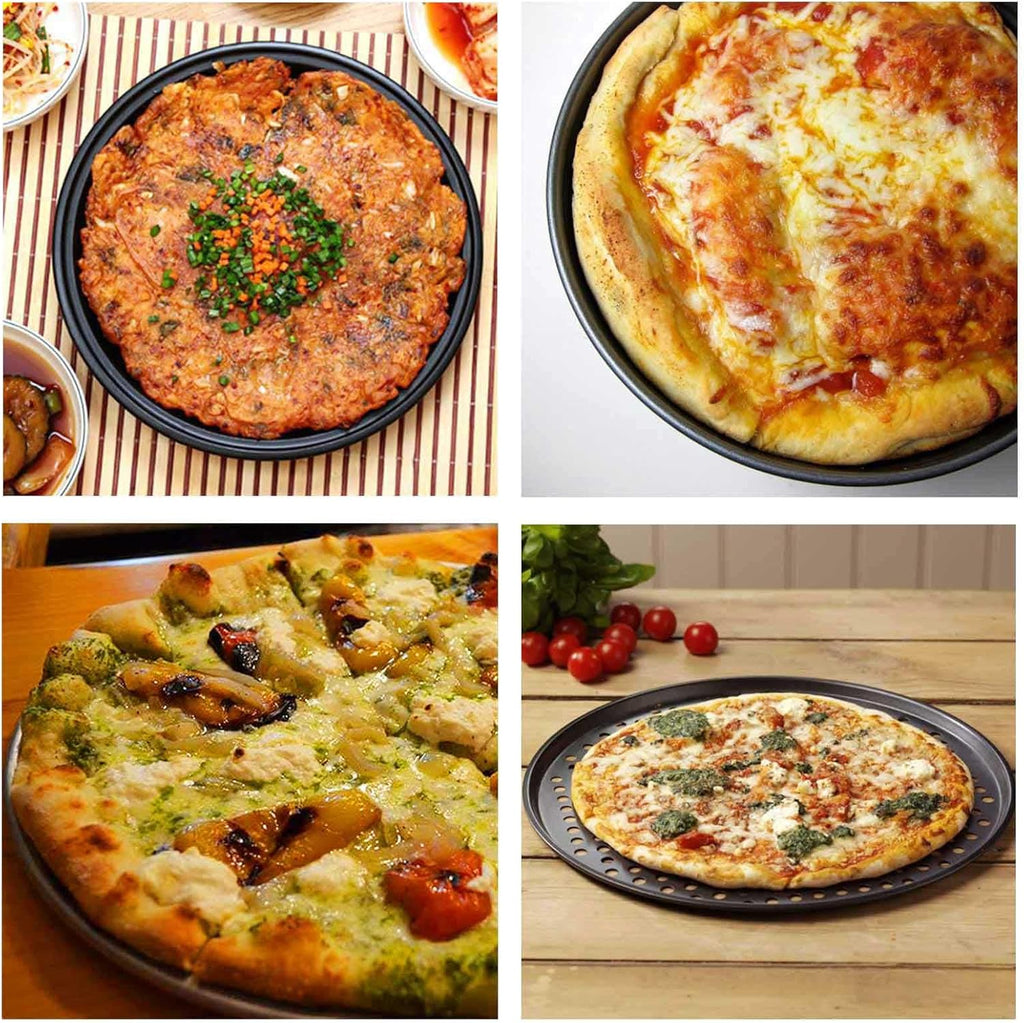 Handook Pizza Pan Set, Carbon Steel Pizza Pan with Holes, for Oven Baking Supplies & Home, Kitchen, Restaurant（9 Inch &10 Inch &12 Inch）