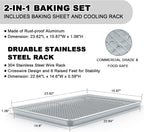 24 Inch Baking Sheet Pans with Rack Set, Natural Aluminum Cookie Sheet, Extra Large Commercial Quality Baking Sheet Pan Set, Warp Resistant Nonstick Thick Cookie Tray Pans for Baking, Roasting