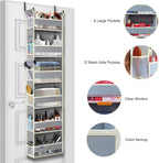 Over The Door Organizer 6-Shelves and 12 Side Pockets, Over The Door Storage for Bathroom Bedroom Nursery, Hanging Door Organizers for Baby Diapers and Kids Toys (13"x5"x54", Grey)