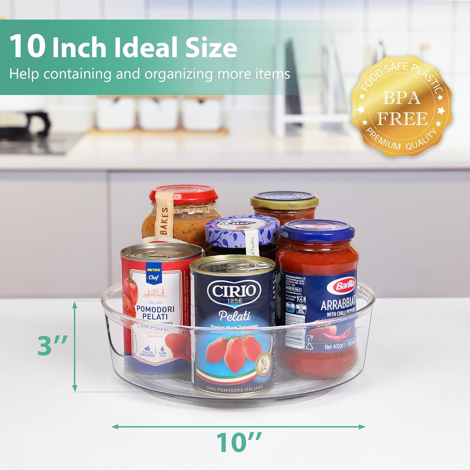 GUZON 2 Pack Lazy Susan Turntable for Cabinet, 10 Inch Lazy Susan Organizer with Handles and High Sides, Clear Rotating Organizer for Kitchen, Pantry, Dresser, Refrigerator, Bathroom, Table, Fridge