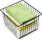 Slideep Refrigerator Freezer Organizer Wire Storage Basket, Farmhouse Food Wire Bins Container with Handles for Kitchen, Pantry, Freezer, Cabinet, Car, Bathroom Black 4 Pack