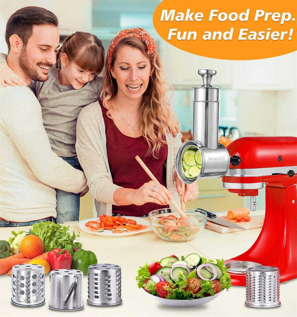 Stainless Steel Salad Maker Attachment for KitchenAid Mixers, Large Slicer Shredder & Cheese Grater Accessories with 4 Blades,Dishwasher Safe