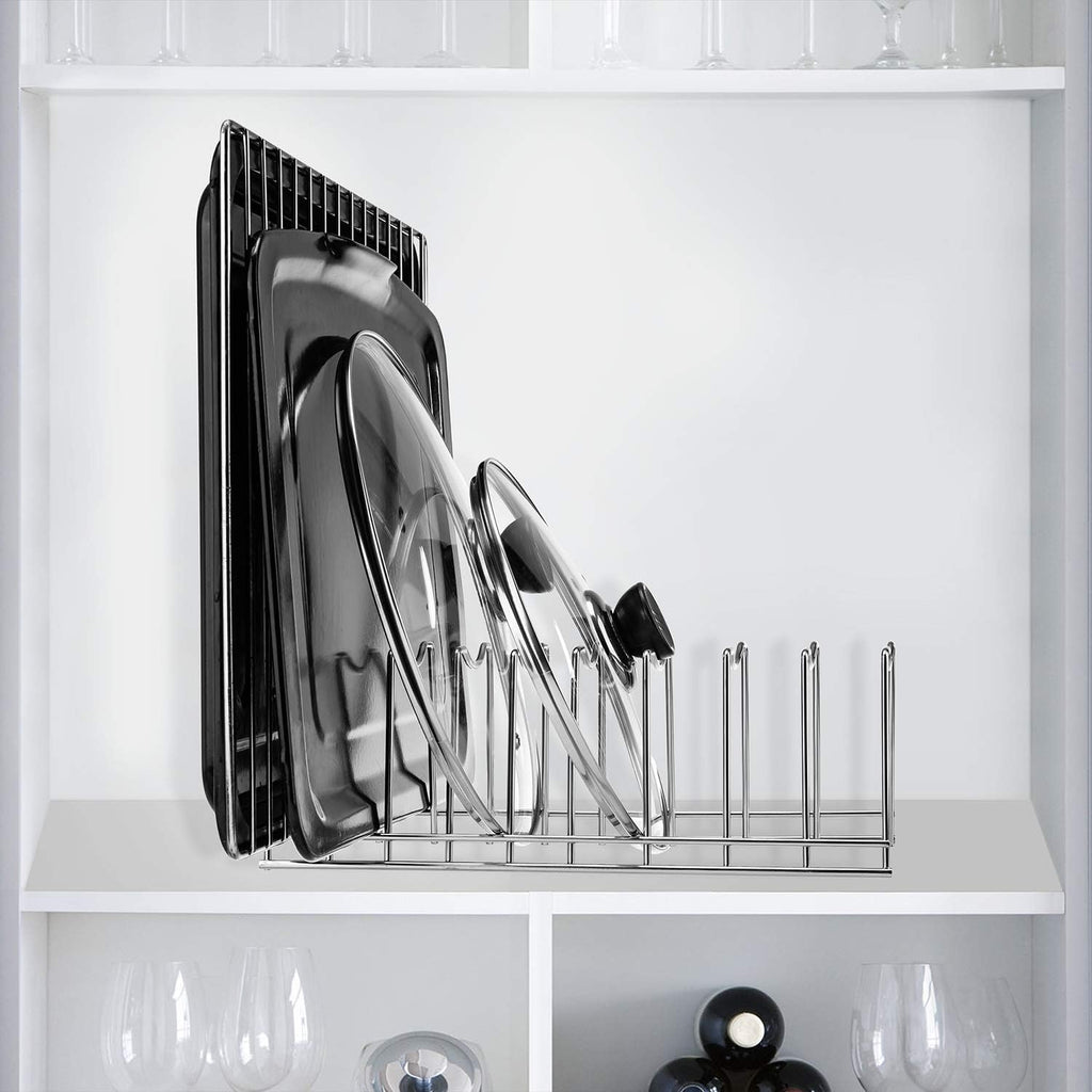 Pot Lid Organizer, Kitchen Pot Lid Rack Holder, Rest Cutting Board, Baking Sheet, Pots & Pans, Serving Trays, Stainless Steel (Silver, 2)