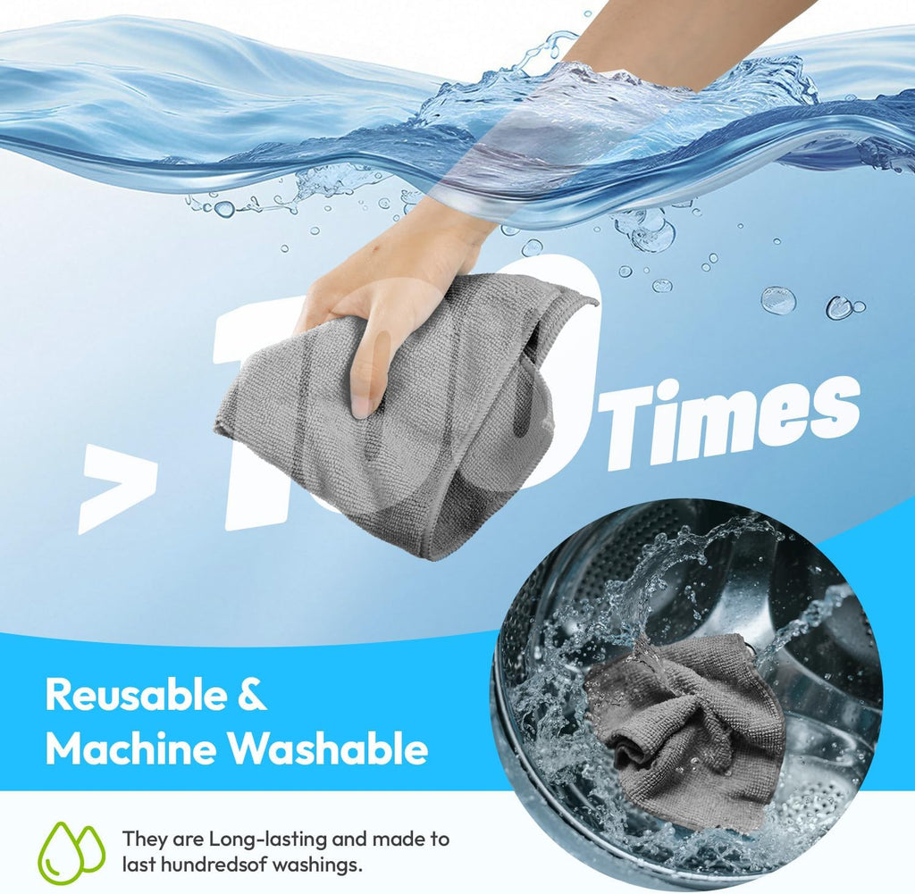 24Pack Microfiber Cleaning Cloths 12”x12” - Extra Thick Kitchen Towels - Streak-Free, Lint-Free, Fast Absorbent - Reusable Multi-Purpose Housekeeping Rags for Cars, Dishes, Floors, Tiles - Grey