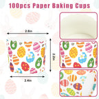 Whaline 100Pcs Multicolor Easter Paper Baking Cups with Easter Egg Bunny Flower Design, Disposable, 9 x 3.5 Inch