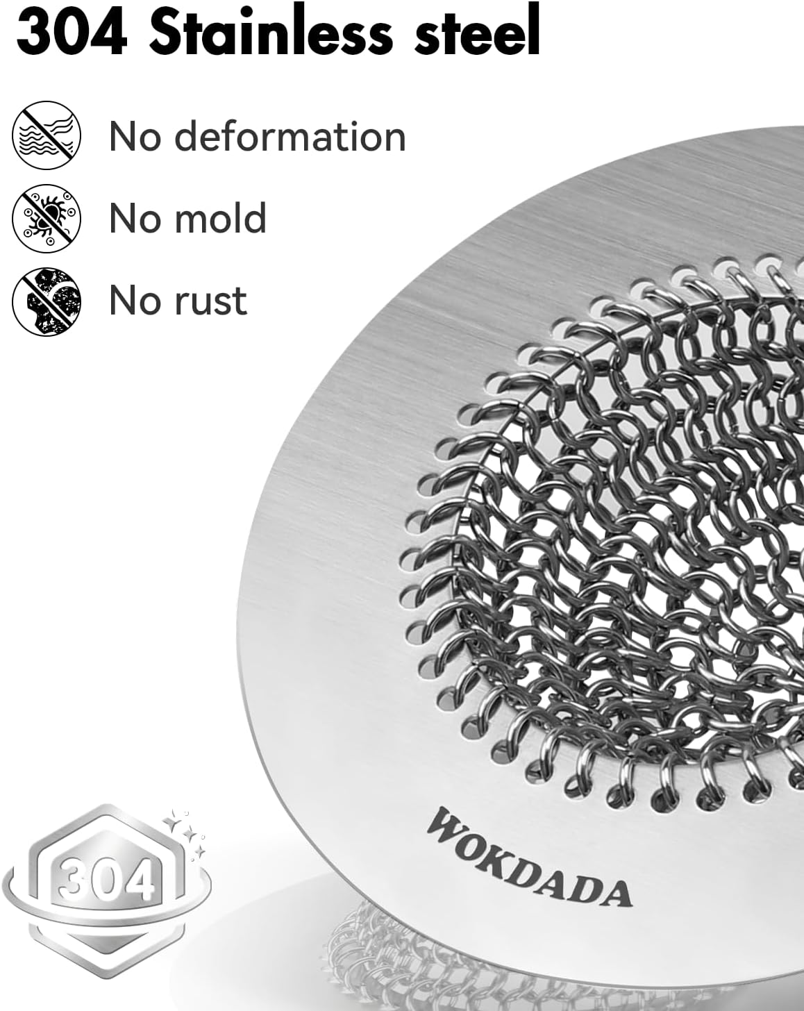 Kitchen Sink Drain Strainer with Stopper, Wokdada Revolutionary 304 Stainless Steel Screen Mesh Sink Strainer & Silicone Kitchen Sink Stopper, Easy Clean, Clog-Free Food Catcher for Garbage Disposal