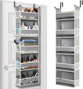 Over The Door Organizer 5-Shelves and 10 Side Pockets, Over The Door Storage for Bathroom Bedroom Nursery, Hanging Door Organizer for Baby Diapers and Kids Toys (13"x5"x44", Grey)