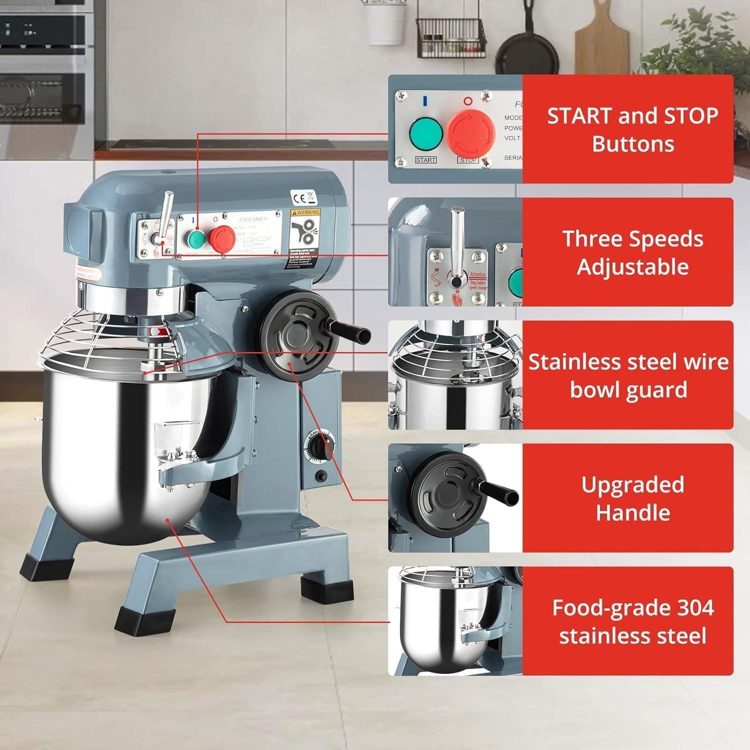 Garvee Commercial Food Mixer 10Qt, 450W Electric Food Mixer 3 Speeds Adjustable, Stainless Steel Bowl Heavy Duty Mixer with Safety Guard, Dough Hook Whisk Beater Included, Perfect for Bakery Pizzeria