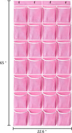 KEEPJOY 28 Pocket Over The Door Shoe Organizer, 2Pack Hanging Shoe Organizer for Door, Hanging Door Shoe Holder Rack with Mesh Pockets Large Size 65 x 23 inch (Pink-2Pack)