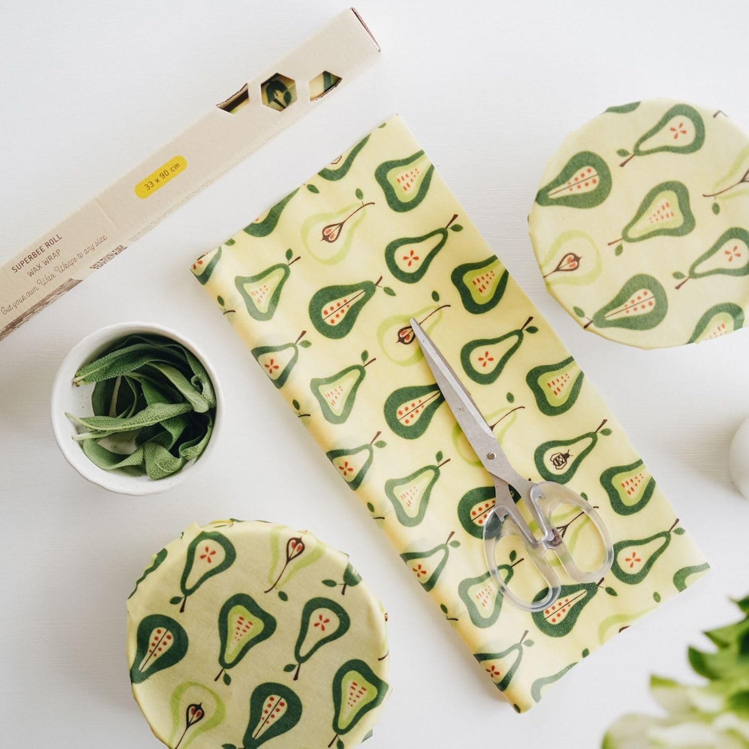 SUPERBEE Beeswax Wrap Roll XL, Reusable Beeswax Wrap for Food, Wrap Roll, Reusable Bees Wrap Paper for Wrapping Vegetables, Cheese Paper, Bowl Covers and Sandwich Wrapping Paper, Pears - 35x13"