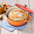 E-far 3 Qt Enameled Cast Iron Dutch Oven with Lid, Small Round Nonstick Dutch Oven Pot for Bread Baking Braising Stews Roasting Cooking, Heavy Duty, Induction & Oven Safe - Orange