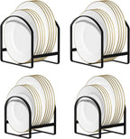 4 Pack Kitchen Plate Holder Organizer for Cabinet Space Saver Dinner Dish Plate Storage Rack Upright Dish Drying Racks Metal Dish Racks Stand for Cupboard and Countertop 2 Large 2 Small Black