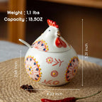 13.5 Oz Salt Cellar With Lid and Spoon (Red)- Ceramic Chicken Spice Jars for Salt, Sugar, Pepper - Spice Containers for Countertop
