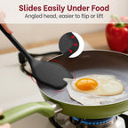 Silicone Spatula Set (BPA-Free), Ultra Heat Resistant Spatulas for Non-Stick Pans, 2 Pack Solid & Slotted Silicone Turner, One-Piece Cooking Spatula Turners for Kitchen Use, Black