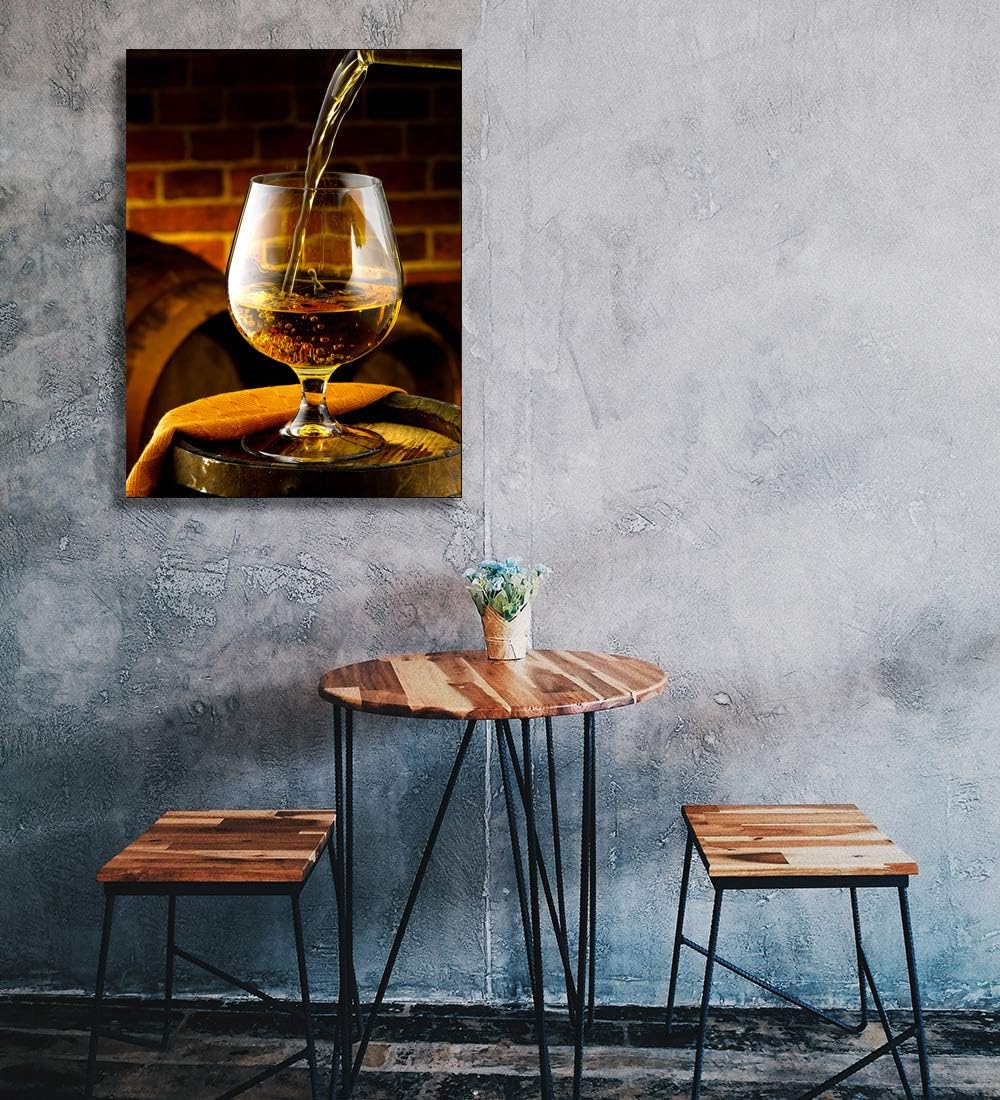 Looife Kitchen Wine Bottle Canvas Wall Art, 12x16 Inch Gallery Wrapped Whiskey Wine Glass Cup Picture Prints Wall Decor, Modern Art Deco for Dining Room and Bar Wall Decoration