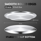 Thenshop 8 Pieces 10 Inch Pizza Pans Bulk Stainless Steel Sets Round Bakeware Pizza Trays for Oven Kitchen Baking Home Restaurant Picnics Holiday Activities Safe Sturdy Reusable Easy Clean(Silver)