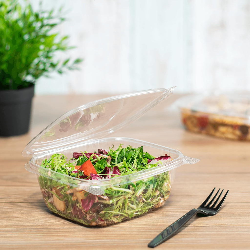 Karat 200 Count Clear PET Hinged Deli Take Out Containers - 32 oz Plastic Clamshell Food Containers, Disposable Square to Go Boxes, Ideal for Pasta Salads, Fruit, Deli Sides and More, FP-HDC32