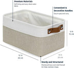 OrganiHaus Small Fabric Storage Baskets for Shelves 3 Pack, 12x8in Closet Storage Bins for Shelves, Cloth Baskets for Organizing, Linen Closet Organizers, Fabric Basket, Beige/White