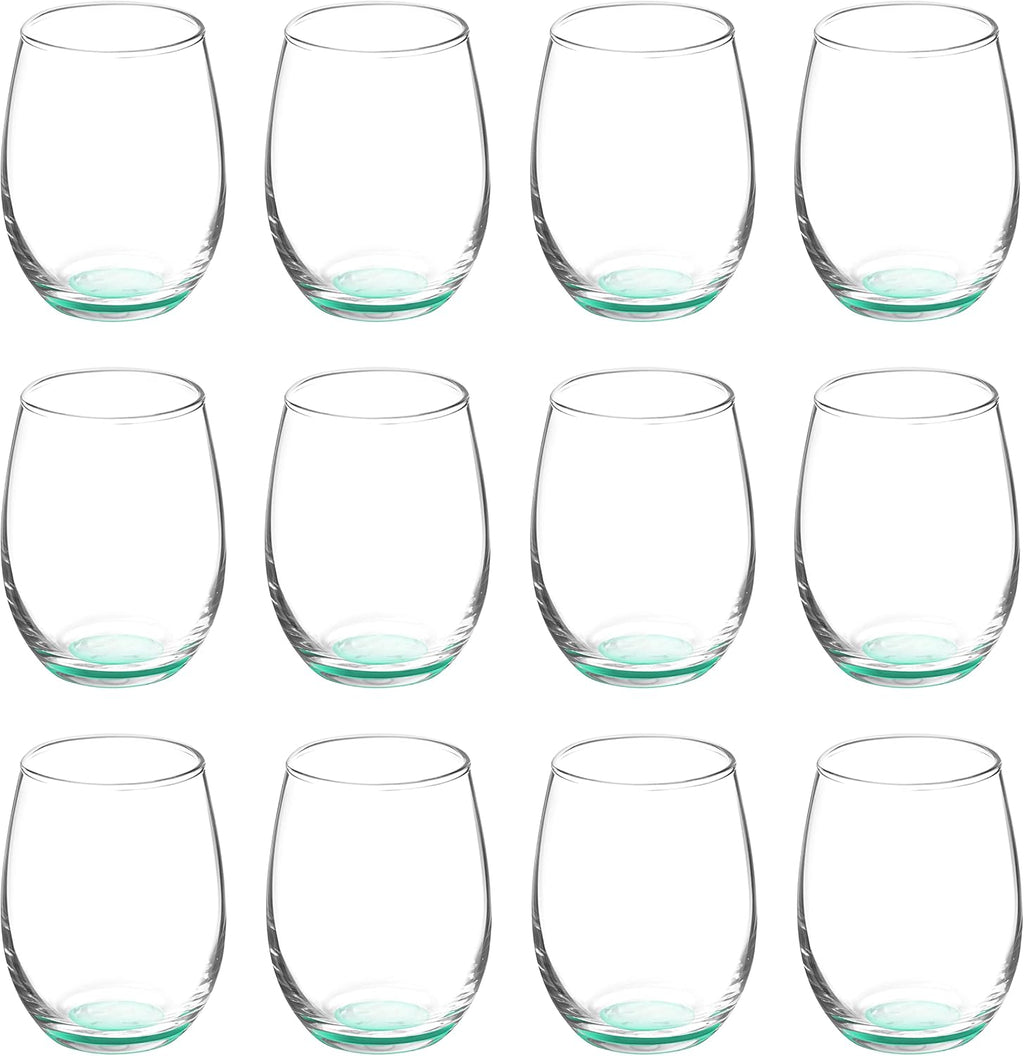 DISCOUNT PROMOS Stemless Wine Glasses by ARC 5.5 oz. Set of 12, Bulk Pack - Perfect for Hotel, Bar, Restaurant or Lounge - Green