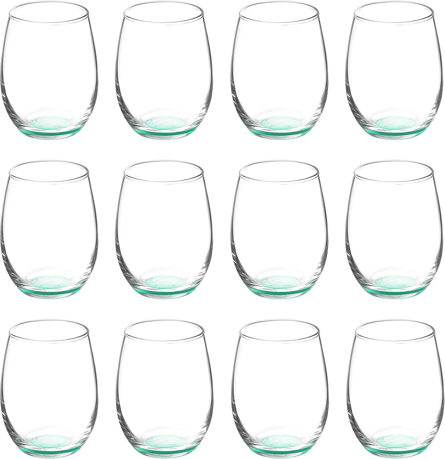 DISCOUNT PROMOS Stemless Wine Glasses by ARC 5.5 oz. Set of 12, Bulk Pack - Perfect for Hotel, Bar, Restaurant or Lounge - Green