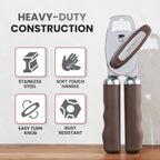 Zulay Kitchen Heavy Duty Stainless Steel Can Opener Manual with Bottle Opener - Rust Proof Manual Can Opener With Turn Knob & Comfy Soft Grip Handles - Brown