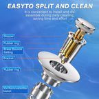 Sink Stopper Hair Catcher, Pop-up Sink Drain Strainer with Removable Stainless Steel Strainer Basket Hair Catcher, Bathroom Sink Strainer for Bathroom Sink Stopper Replacement (New-2PCS)