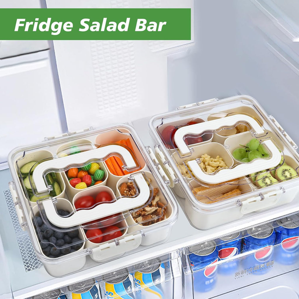 Divided Serving Tray with Lid and Handle, Portable Snack Box Container, 6 Compartments Veggie Fruit Snackle Tray,Charcuterie Platter Box Container for Party, Travel, Entertaining,Picnic, SMALL SIZE
