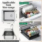 Kitchen Dish Rack with Mat Space-Saving Small Dish Drainer,Simple Human Expandable Over The Sink Dish Drying Rack,Rustproof Drying Rack Dishes with Utensil Holder,15" Dx11 W(inches),Black