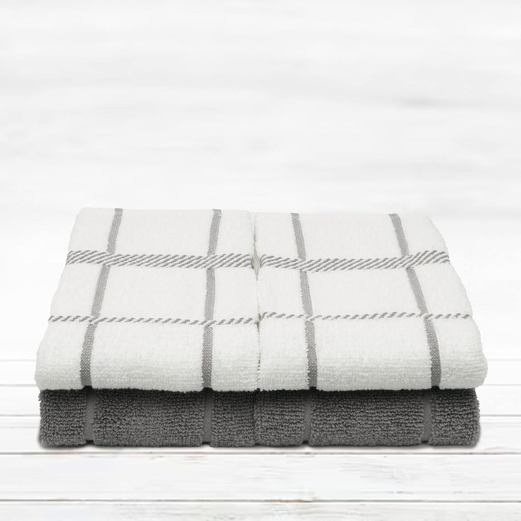 100% Cotton Terry Dish Towels, 4 Pack 16 x26 Inches, Super Soft and Absorbent Kitchen Towels, Perfect for Kitchen Cleaning and Dish Washing | Light Gray