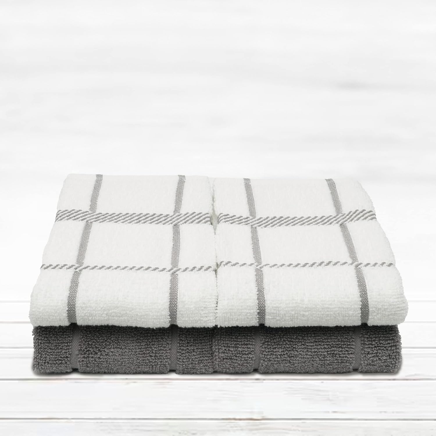 100% Cotton Terry Dish Towels, 4 Pack 16 x26 Inches, Super Soft and Absorbent Kitchen Towels, Perfect for Kitchen Cleaning and Dish Washing | Light Gray
