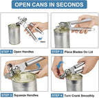 Stainless Steel Can Opener Manual Food-safe Good Grips with Built-in Bottle Opener Smooth Edge Stainless Steel Sharp Blade Safe Cover for Beer/Tin/Bottle, Food Grade-Silver