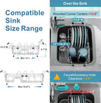 GSlife Expandable in Sink Small Dish Drying Rack - Stainless Steel Capacity Adjustable Over The Sink Dish Rack with Cup Holder and Utensil Holder, 12"~16.8" L x 10.4" W, Silver
